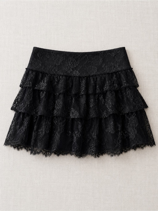 Seduction Dresses & Skirts - Vintage Y2K Seduction Black Tiered Floral Lace Ruffle Mini Skirt - Size S